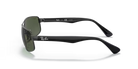 Pair of Ray-Ban sunglasses with black frame and green lenses on a white background