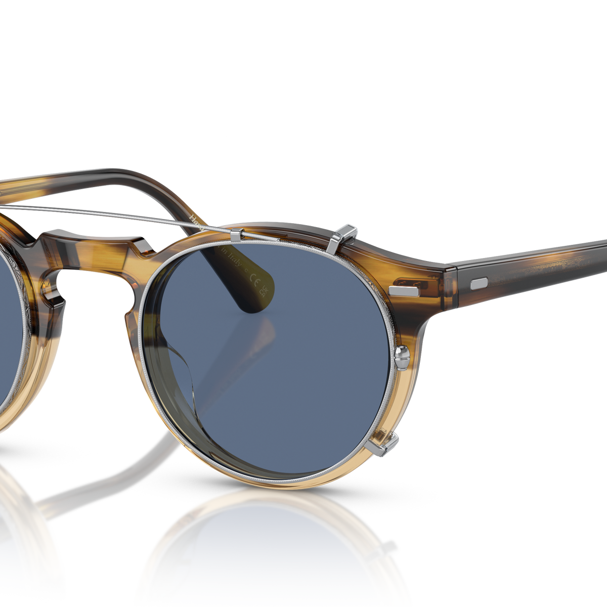 Oliver Peoples Gregory Peck OV5186CM clip-on in silver with blue lenses