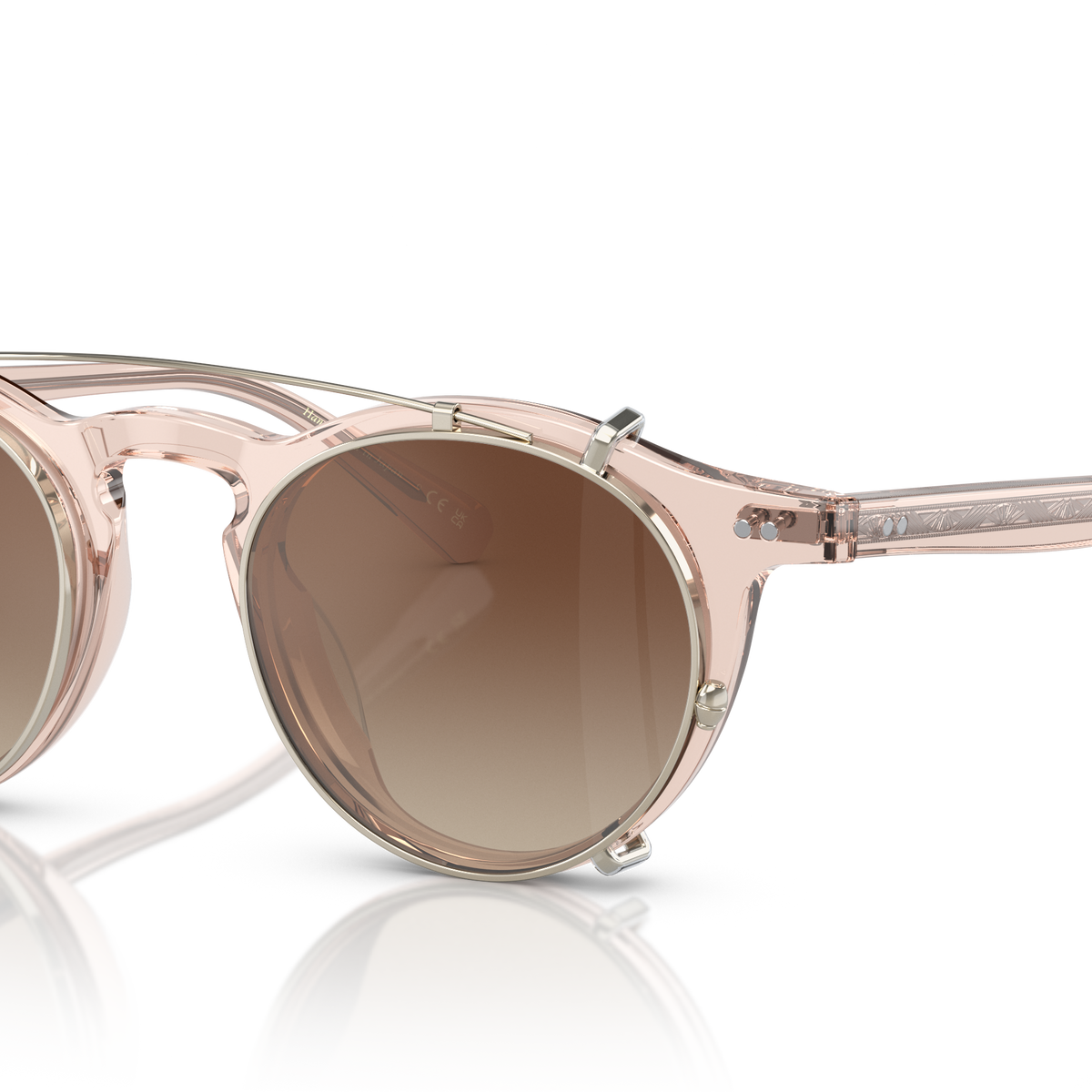 Oliver Peoples OP-13 OV5504C clip-on in soft gold with dark brown lenses