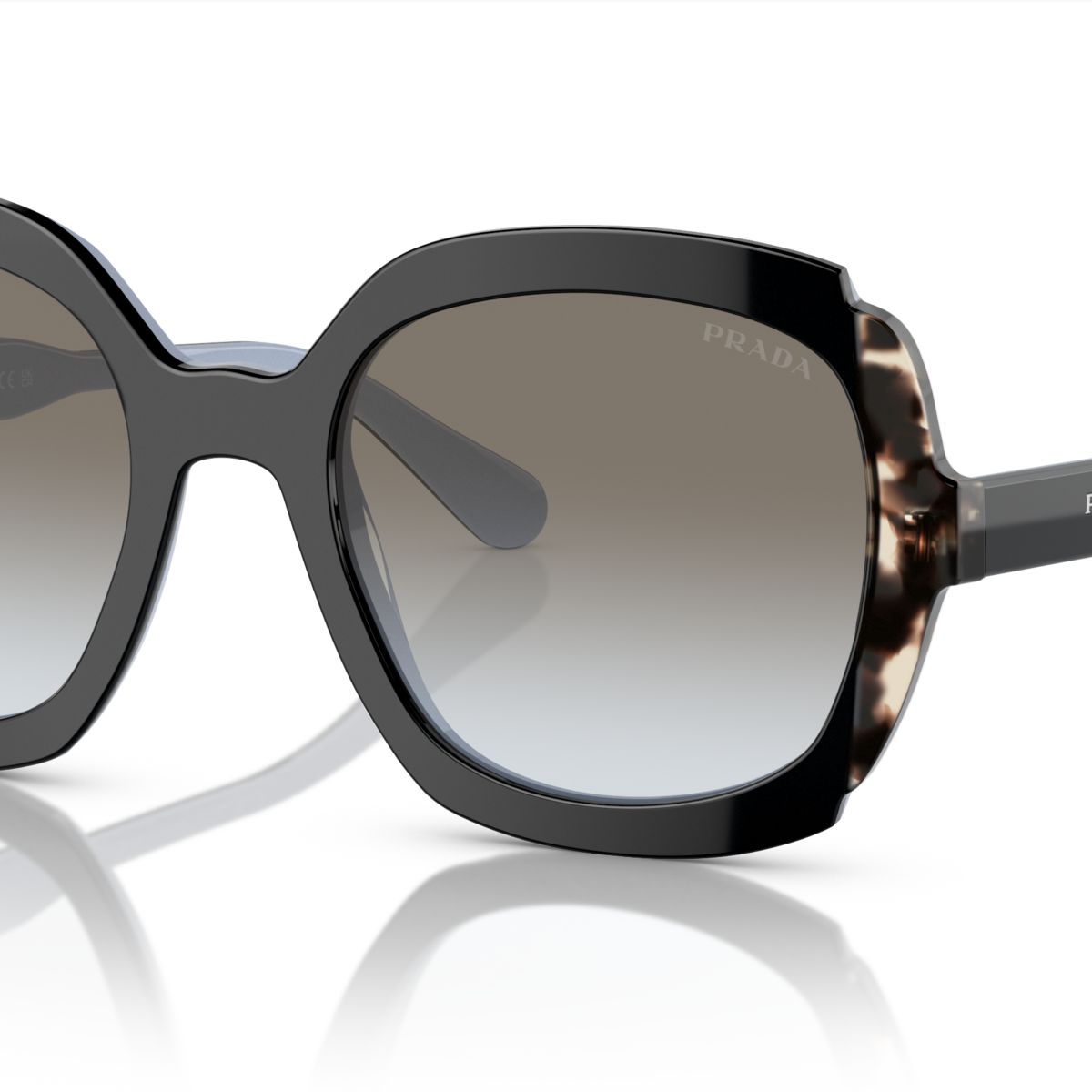 Prada PR 16US Black Azure/Spotted Brown KHR0A7 three-quarter view