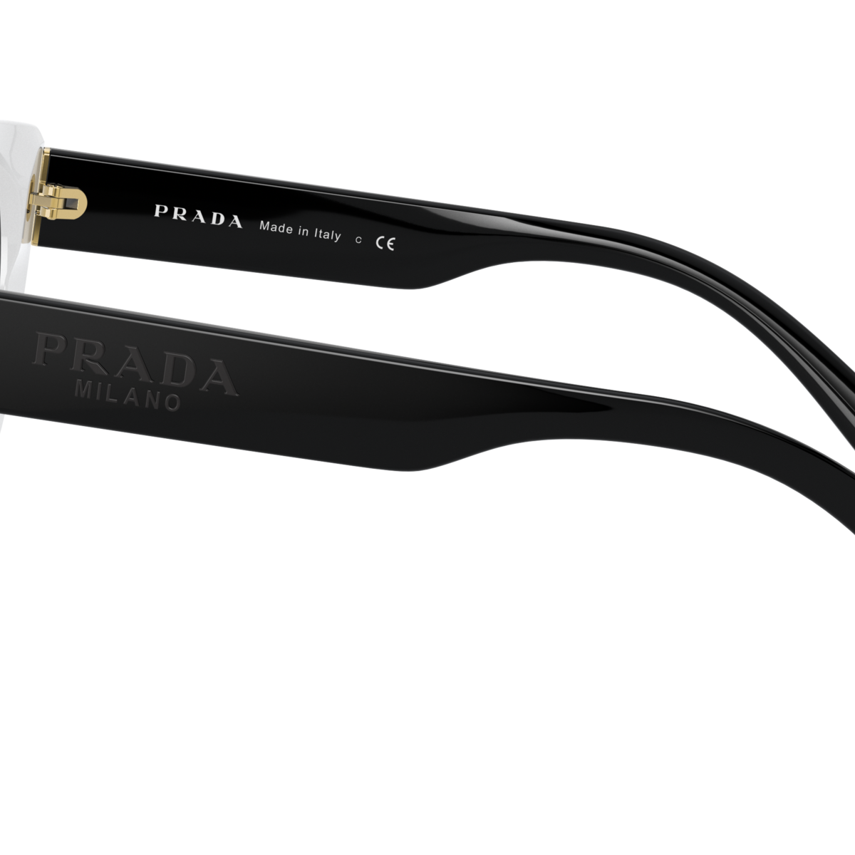 Prada PR 24XS YC45S0 Black/Ivory, side view showing the temple