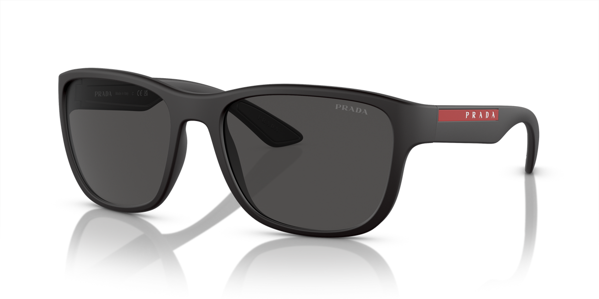 Prada Linea Rossa PS 01US Black Rubber DG05S0 three-quarter view