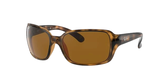 A pair of Ray-Ban sunglasses with a patterned frame and dark lenses.