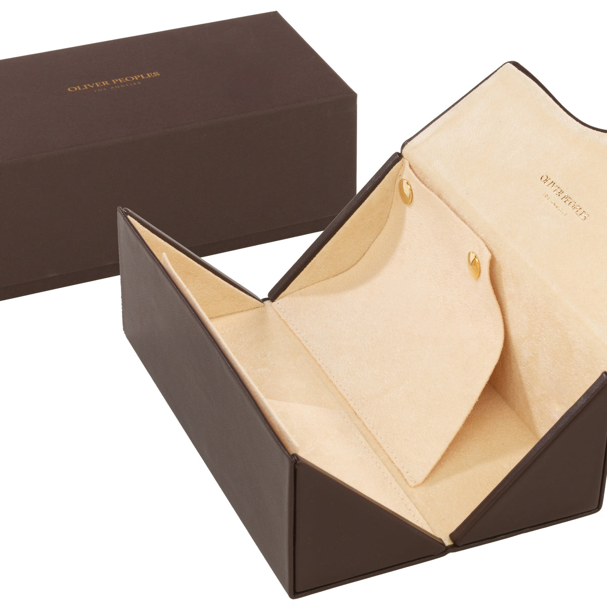 Oliver Peoples Excalibur chocolate brown leather case