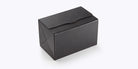 Black rectangular box with a brand logo on a white background