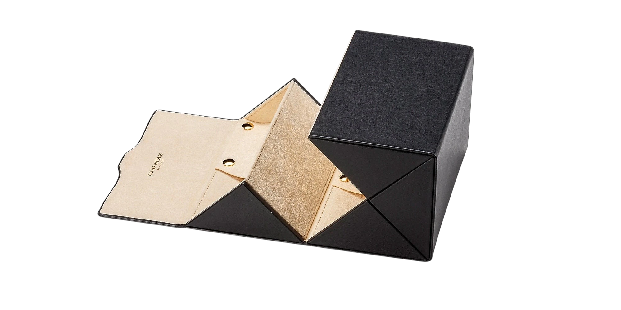 Black and gold geometric jewelry box on a white background