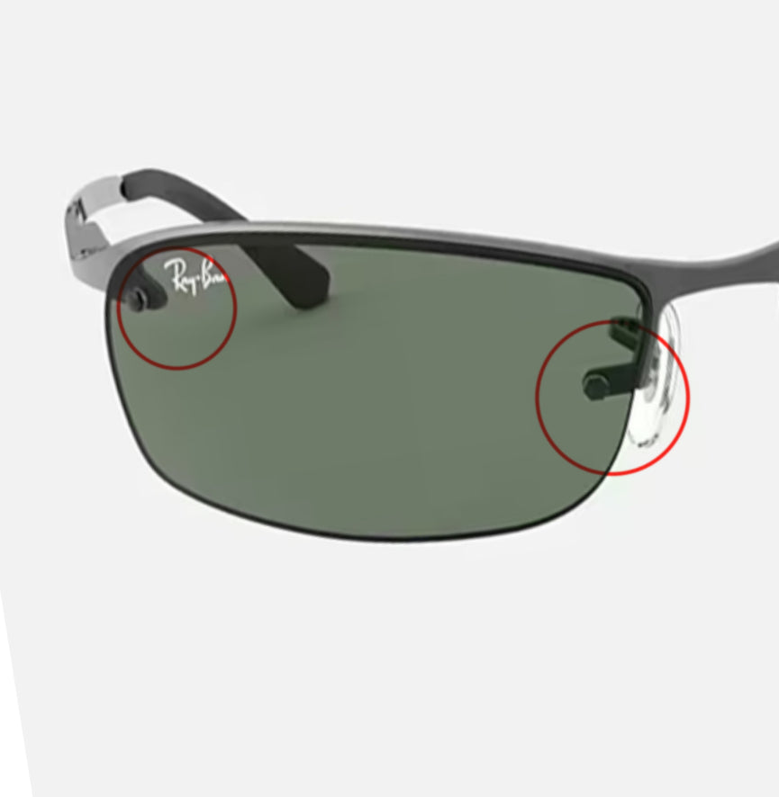 A pack of Rayban RB3183 Replacement Screw Kit, which includes a small plastic case with screws for sunglass lenses.