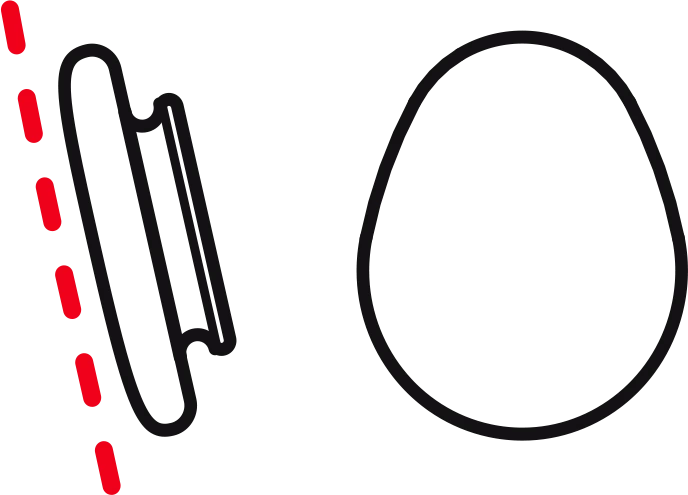 Pair of Lindberg flat silicone nose pads attached to a black and red object, possibly a clip or part of eyewear.