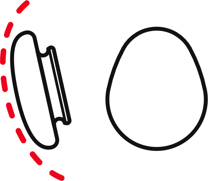 Pair of Lindberg silicone tear drop nose pads with red accents on the clip.