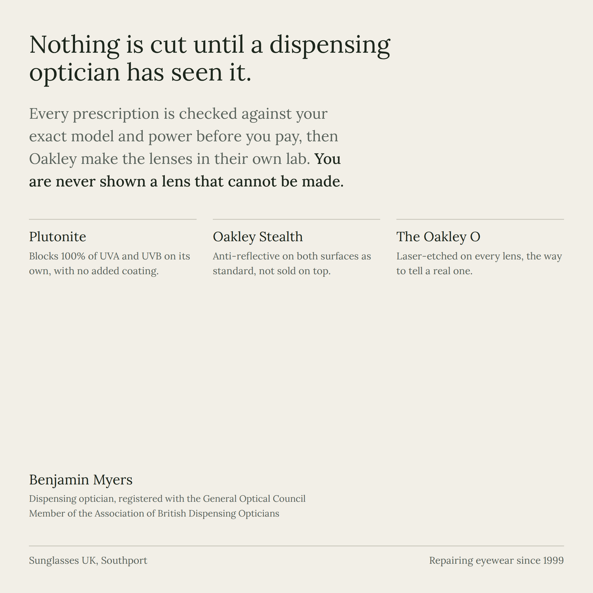 Every prescription is checked by a GOC-registered dispensing optician before the lenses are made