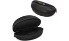 A black Oakley Soft Vault Case, opened to show the interior compartments for storing lenses and frames.