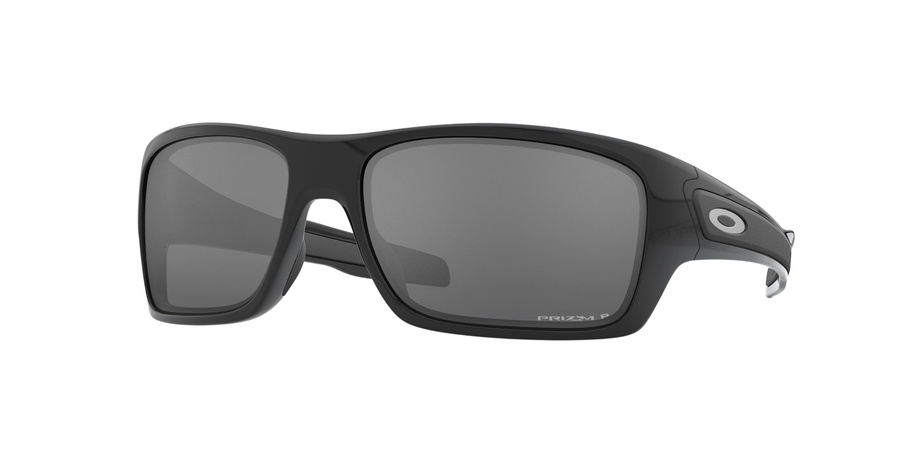 Sunglasses UK Oakley Turbine sunglasses with black frames and grey Prizm polarized lenses in a side profile view