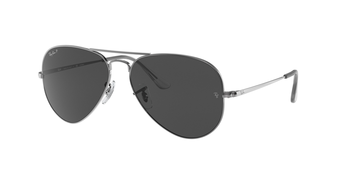 Sunglasses UK Ray-Ban Aviator Metal II RB3689 sunglasses with silver metal frames and dark grey lenses
