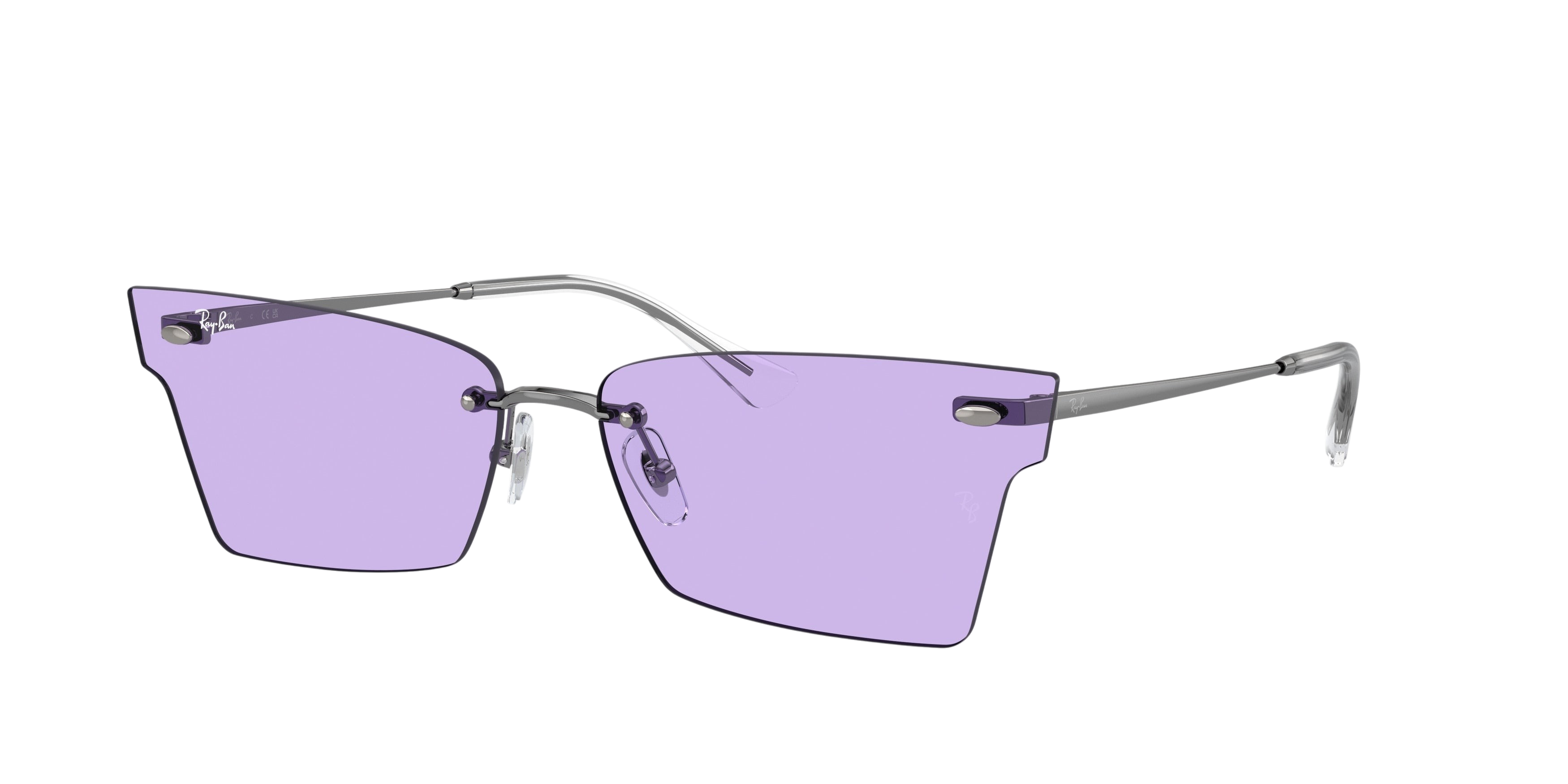 Sunglasses UK genuine Ray-Ban Xime RB3730 sunglasses featuring rimless rectangular frames with light purple lenses