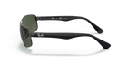 Pair of Ray-Ban sunglasses with black frame and green lenses on a white background