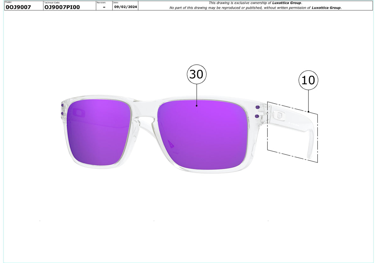 Enlarged technical drawing of the Oakley Holbrook XS OJ9007 Youth Replacement Parts