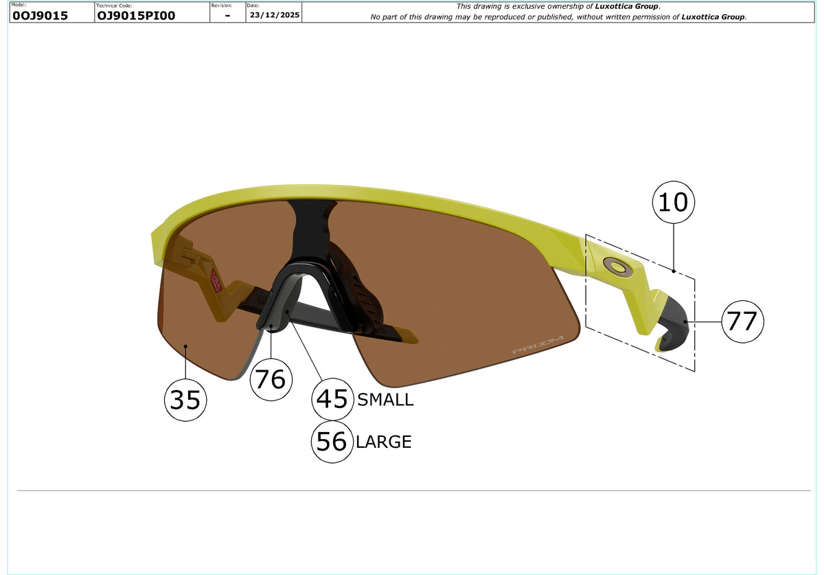 Enlarged technical drawing of the Oakley Resistor Sweep OJ9015 Youth Replacement Parts