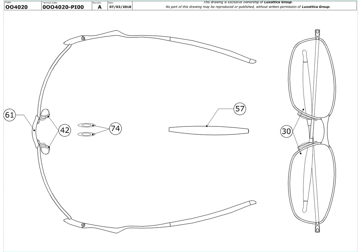 Exploded technical drawing of the Oakley Whisker OO4020 Replacement Parts, with each replacement part numbered