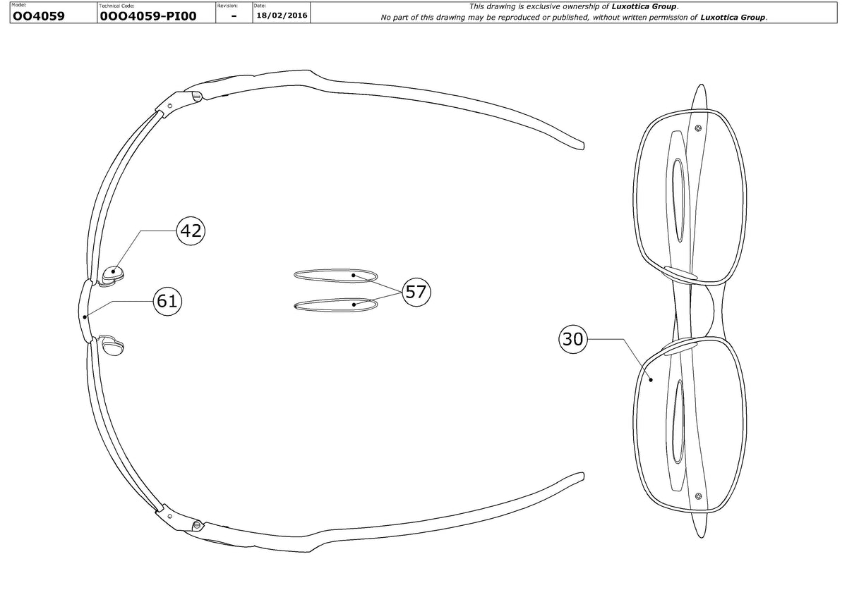 Exploded technical drawing of the Oakley Blender OO4059 Replacement Parts, with each replacement part numbered