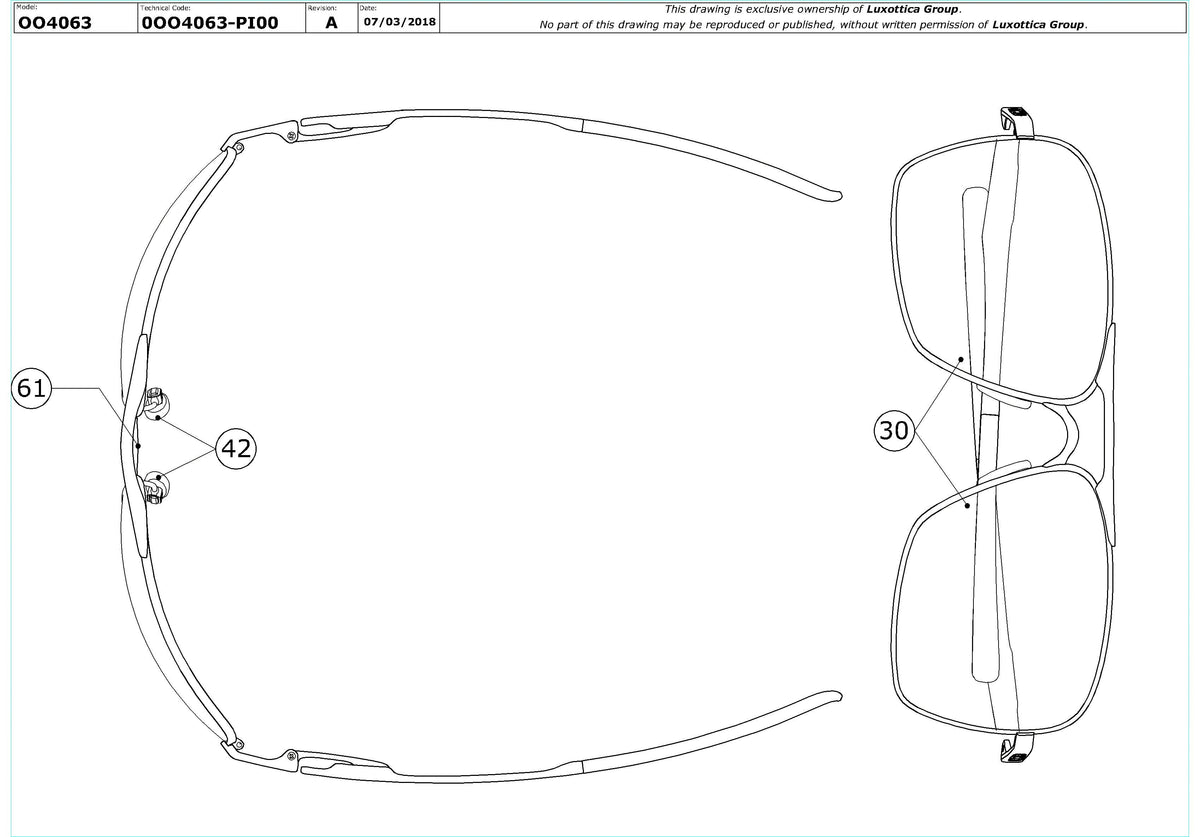 Enlarged technical drawing of the Oakley Plantiff Squared OO4063 Replacement Parts