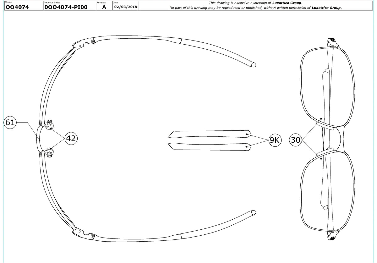 Enlarged technical drawing of the Oakley Taper OO4074 Replacement Parts