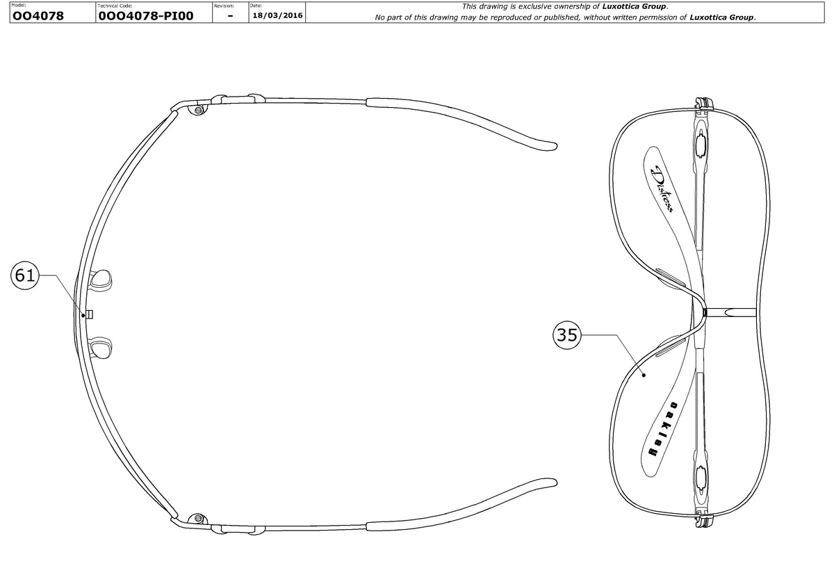 Exploded technical drawing of the Oakley Collected OO4078 Replacement Parts, with each replacement part numbered