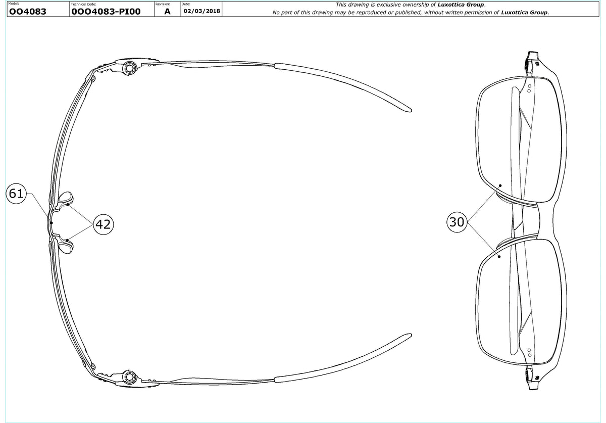 Enlarged technical drawing of the Oakley Tinfoil OO4083 Replacement Parts
