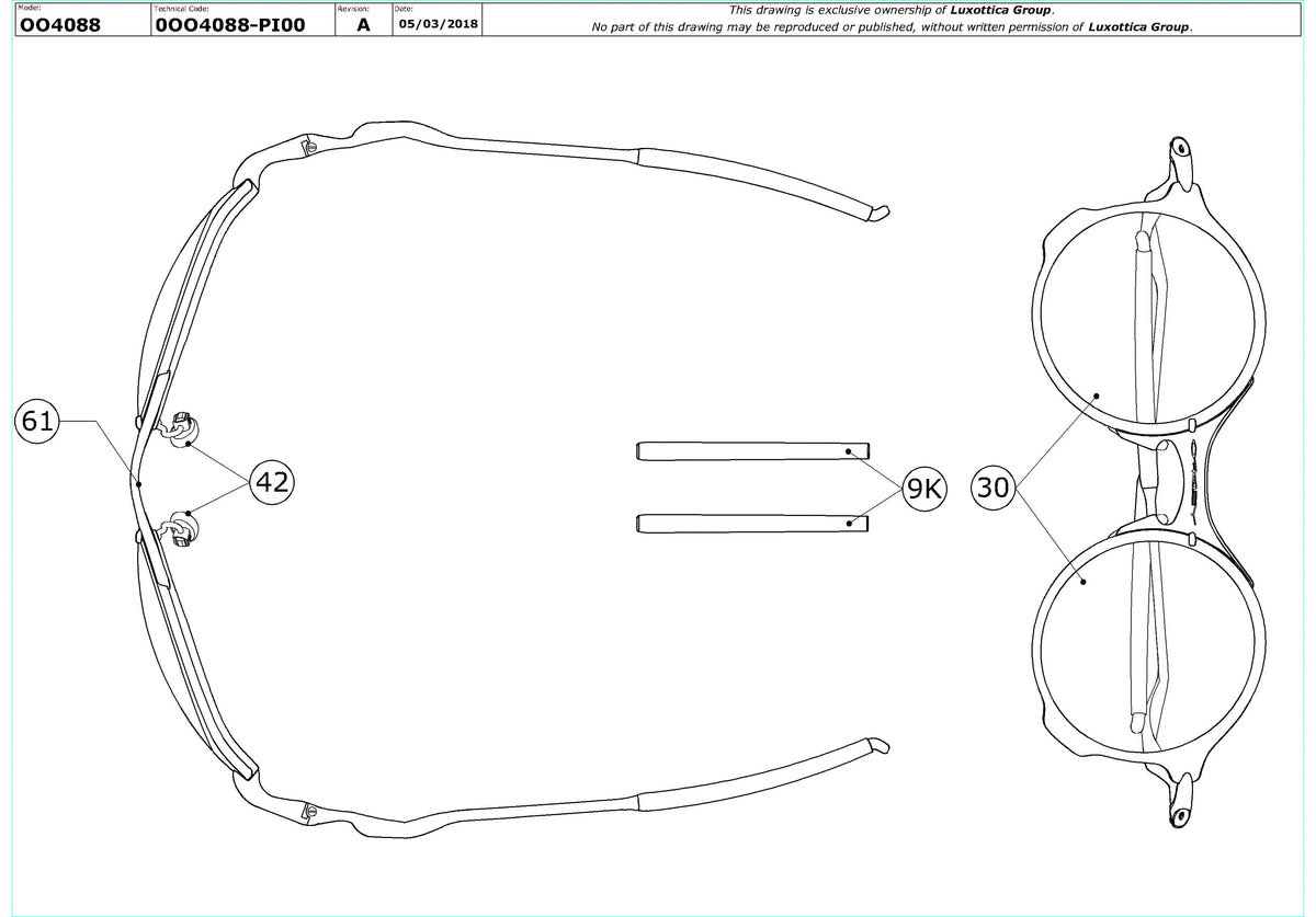 Exploded technical drawing of the Oakley Tailend OO4088 Replacement Parts, with each replacement part numbered