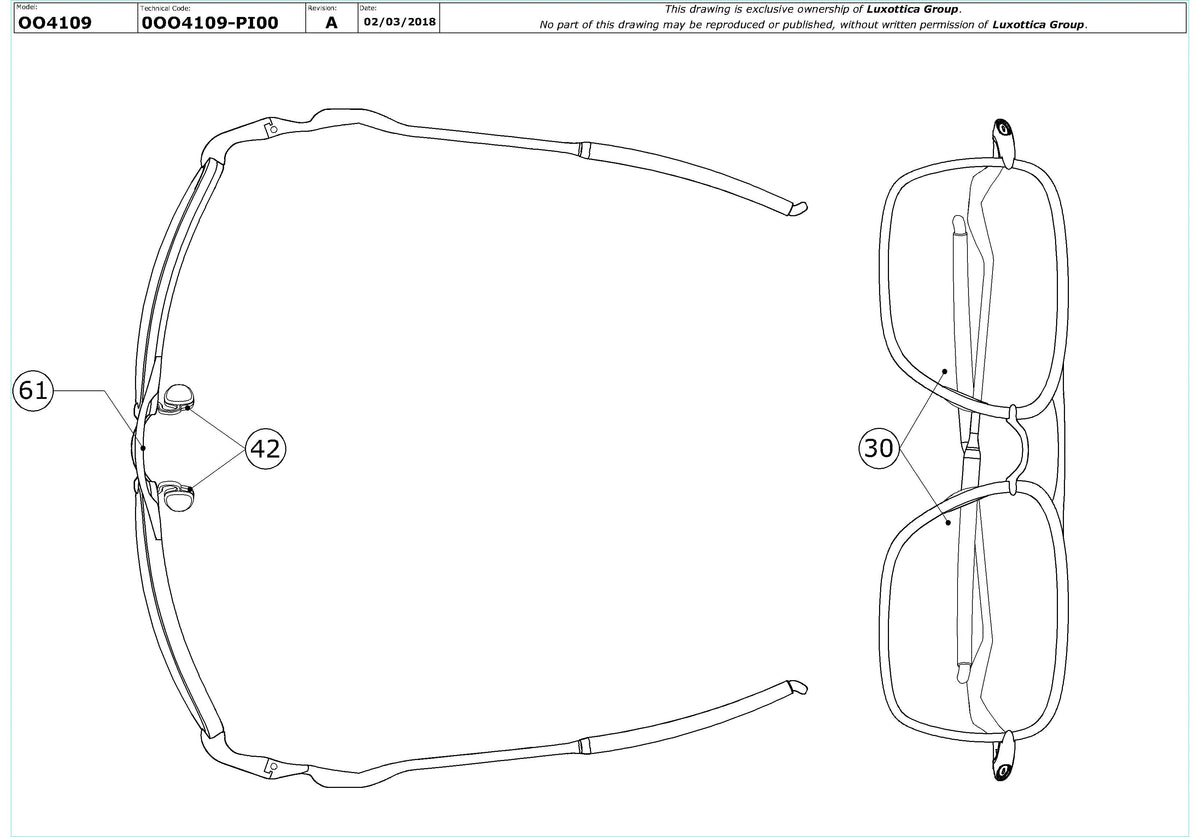 Exploded technical drawing of the Oakley Tailback OO4109 Replacement Parts, with each replacement part numbered