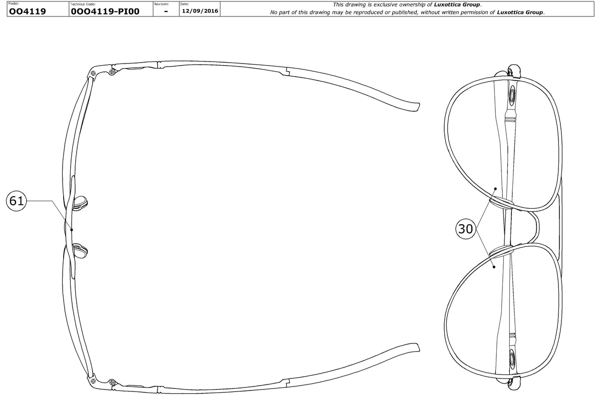 Enlarged technical drawing of the Oakley Elmont OO4119 Replacement Parts