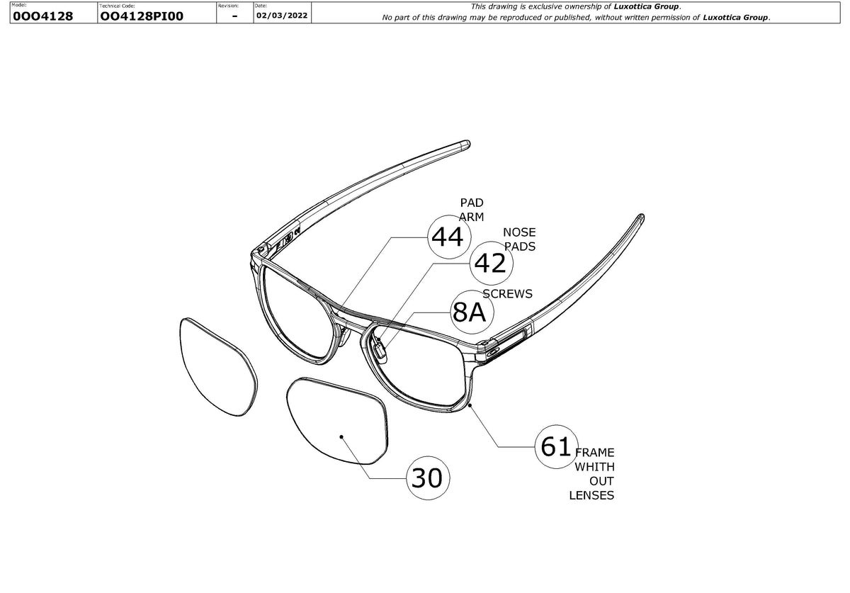 Enlarged technical drawing of the Oakley Latch Alpha OO4128 Replacement Parts