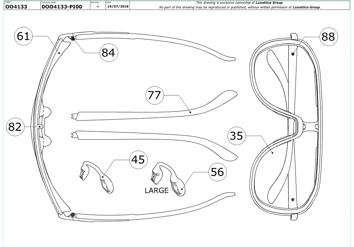 Enlarged technical drawing of the Oakley Outpace OO4133 Replacement Parts