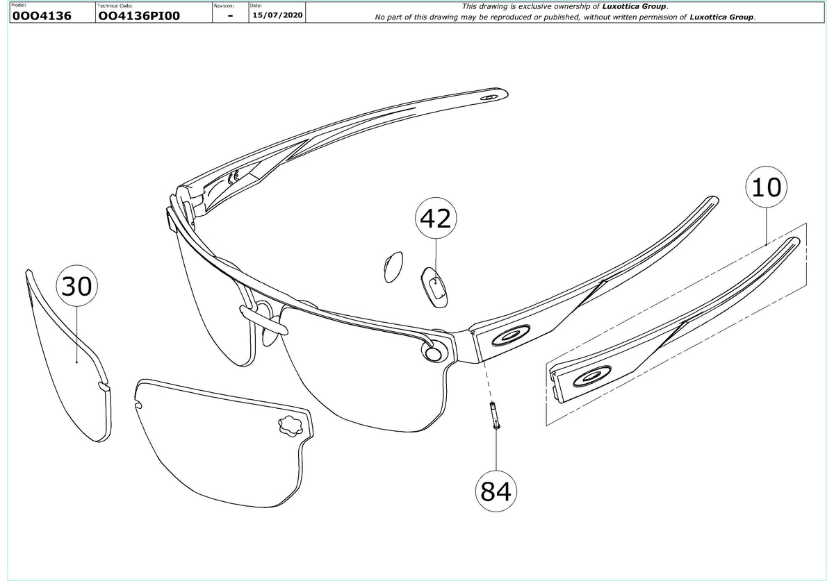 Exploded technical drawing of the Oakley Chrystl OO4136 Replacement Parts, with each replacement part numbered