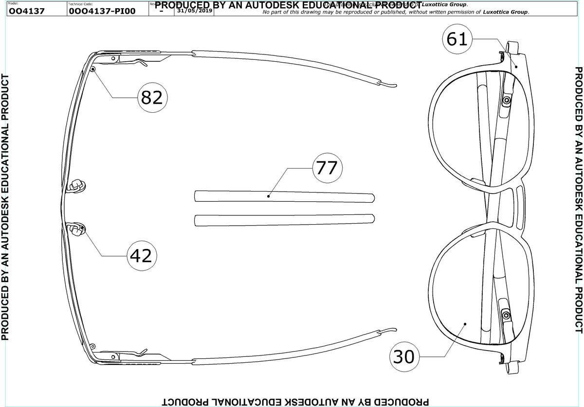 Exploded technical drawing of the Oakley Diecutter OO4137 Replacement Parts, with each replacement part numbered