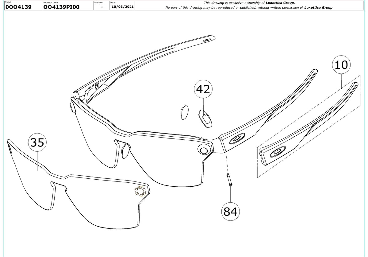 Enlarged technical drawing of the Oakley Lugplate OO4139 Replacement Parts