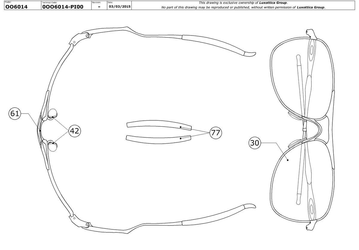 Enlarged technical drawing of the Oakley Ti Crosshair OO6014 Replacement Parts