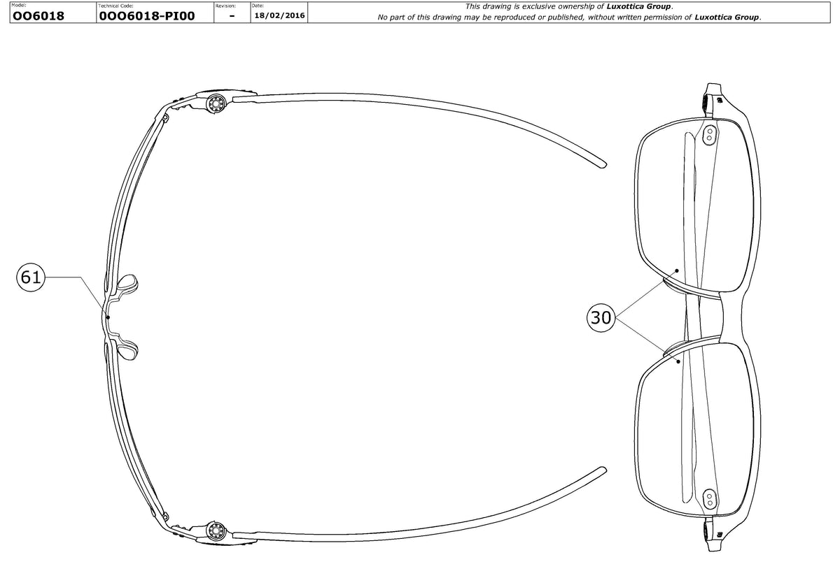 Enlarged technical drawing of the Oakley Tinfoil Carbon OO6018 Replacement Parts