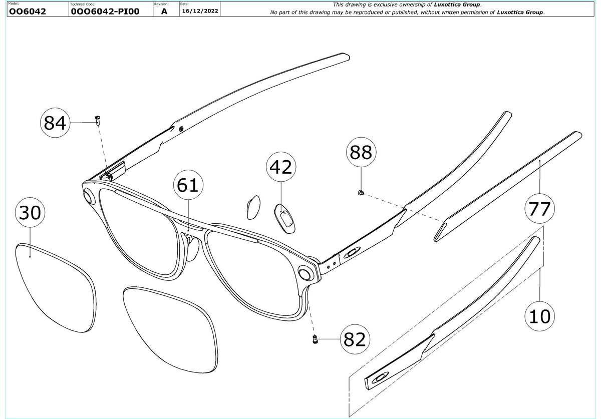 Enlarged technical drawing of the Oakley Coldfuse OO6042 Replacement Parts