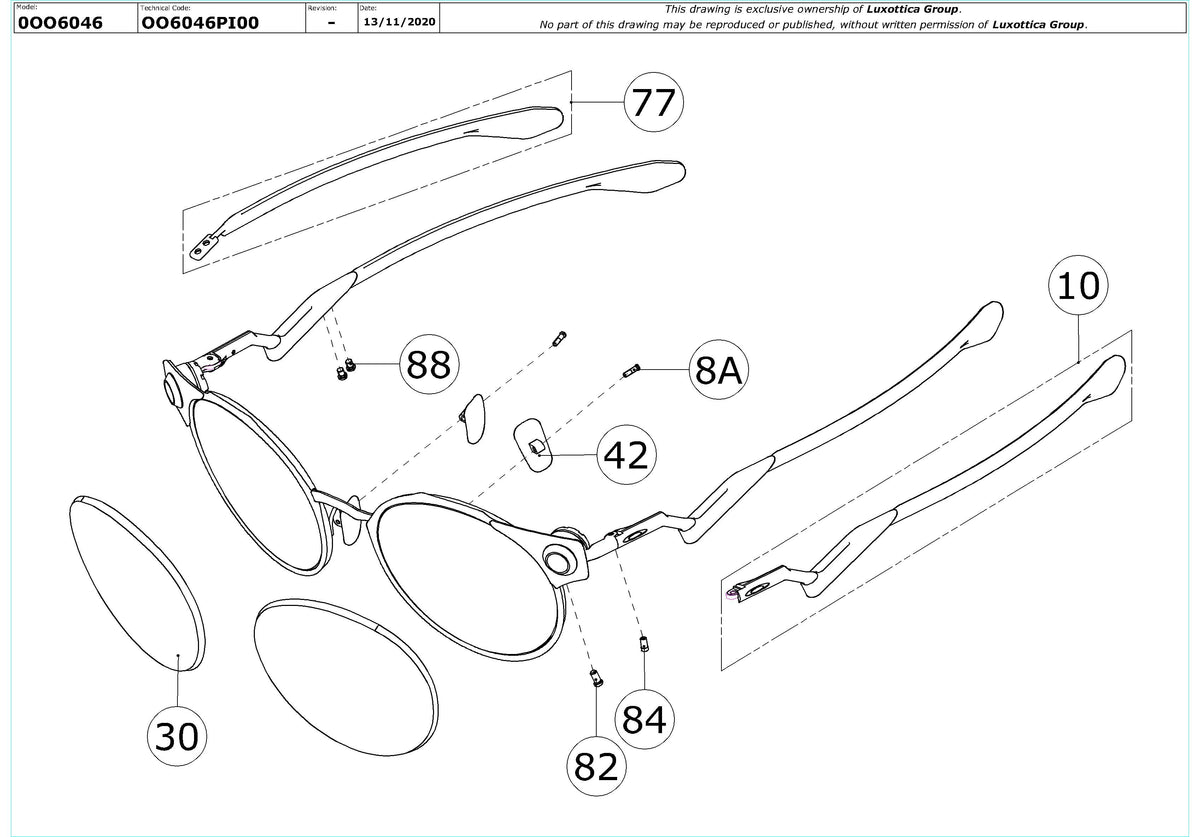 Enlarged technical drawing of the Oakley Deadbolt OO6046 Replacement Parts