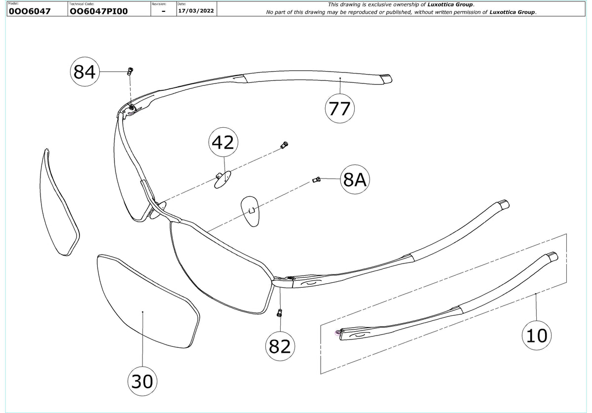 Enlarged technical drawing of the Oakley Savitar OO6047 Replacement Parts