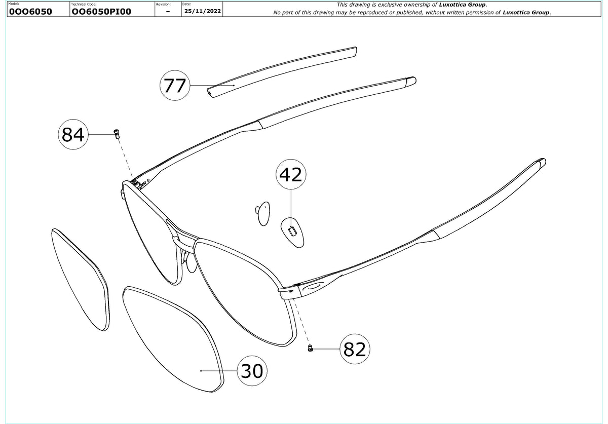 Enlarged technical drawing of the Oakley Contrail Ti OO6050 Replacement Parts