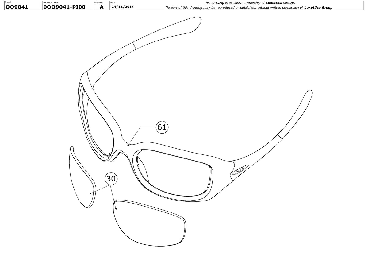 Enlarged technical drawing of the Oakley XS Fives OO9041 Replacement Parts