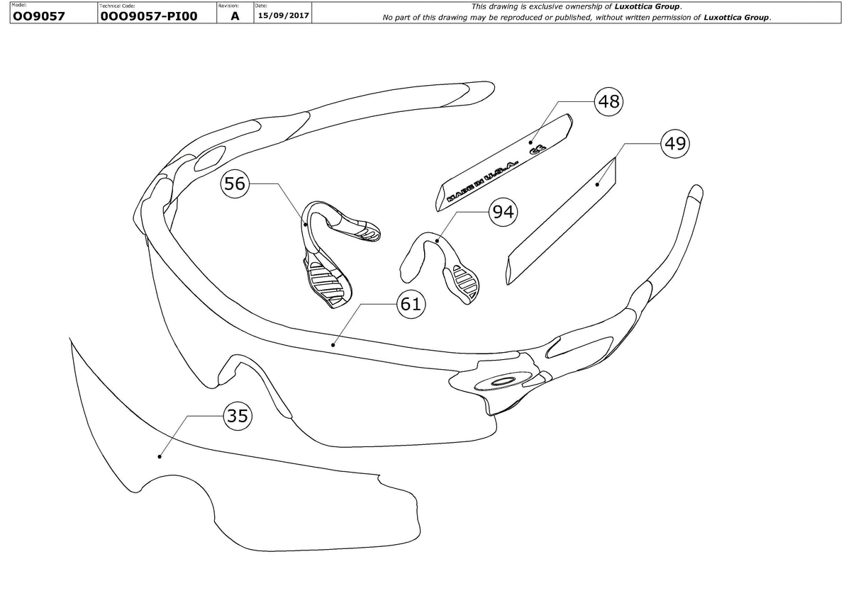 Enlarged technical drawing of the Oakley Radar Path Womens OO9057 Replacement Parts