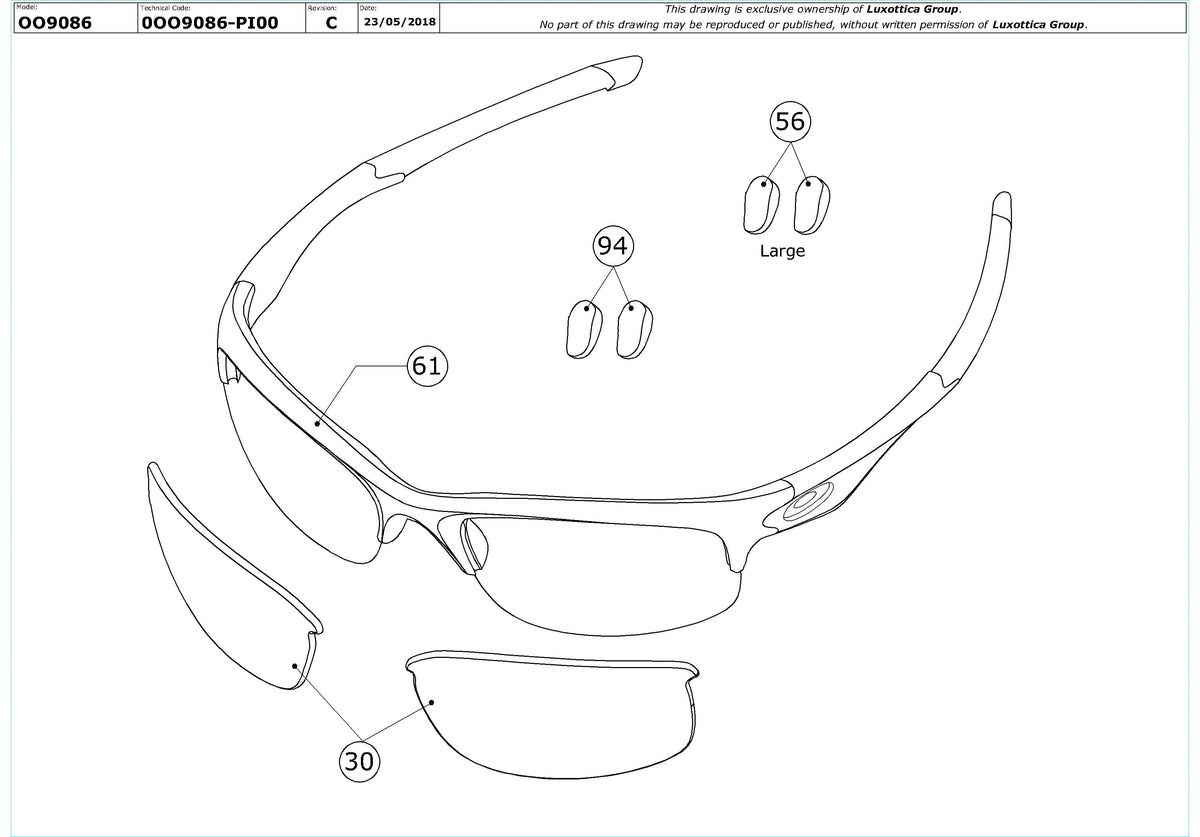 Enlarged technical drawing of the Oakley Commit Squared OO9086 Replacement Parts