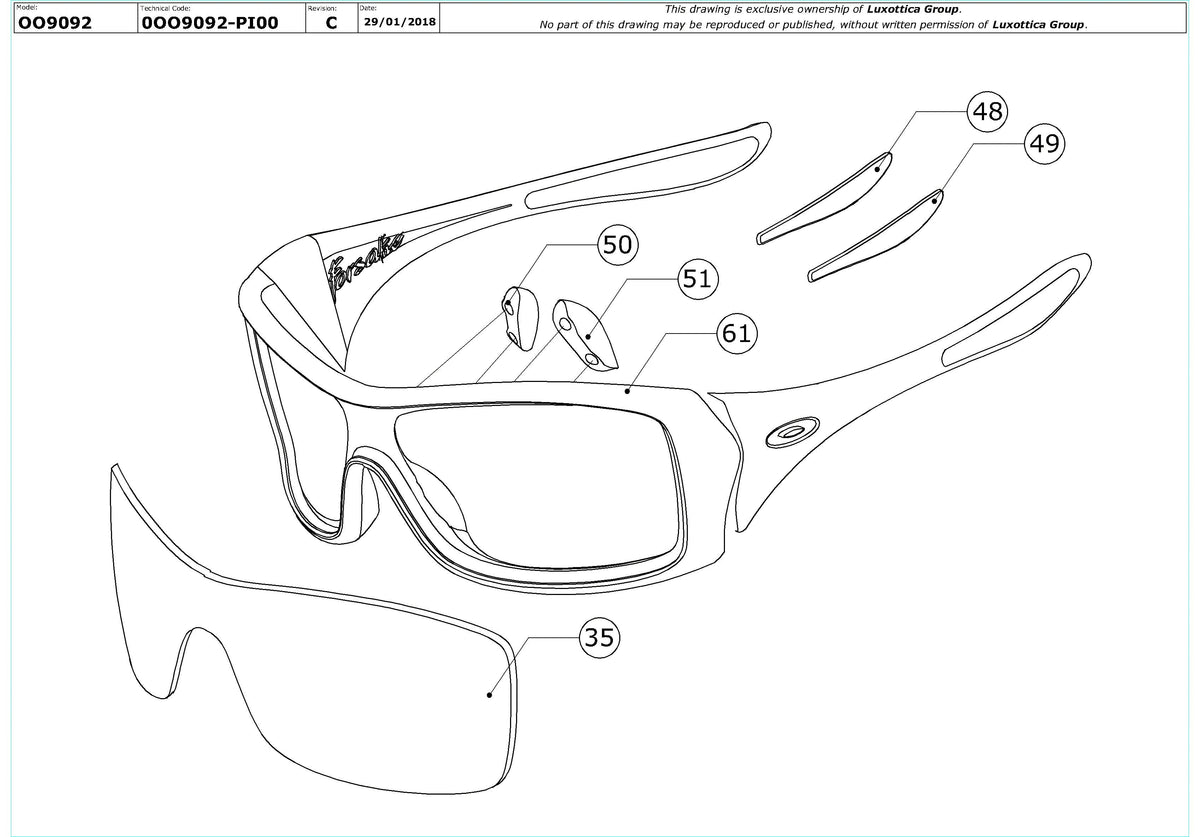 Enlarged technical drawing of the Oakley Forsake OO9092 Replacement Parts