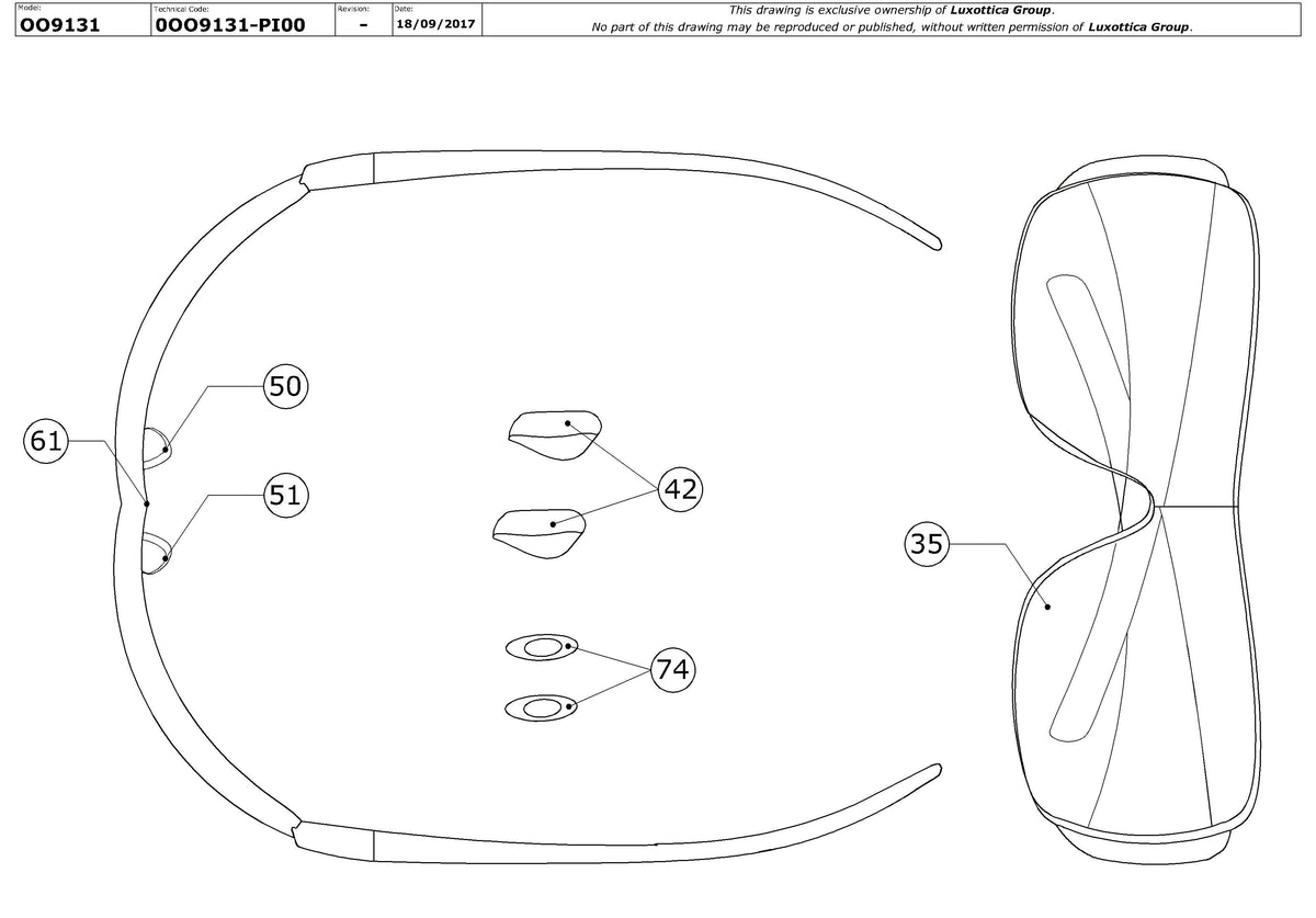Exploded technical drawing of the Oakley Immerse OO9131 Replacement Parts, with each replacement part numbered