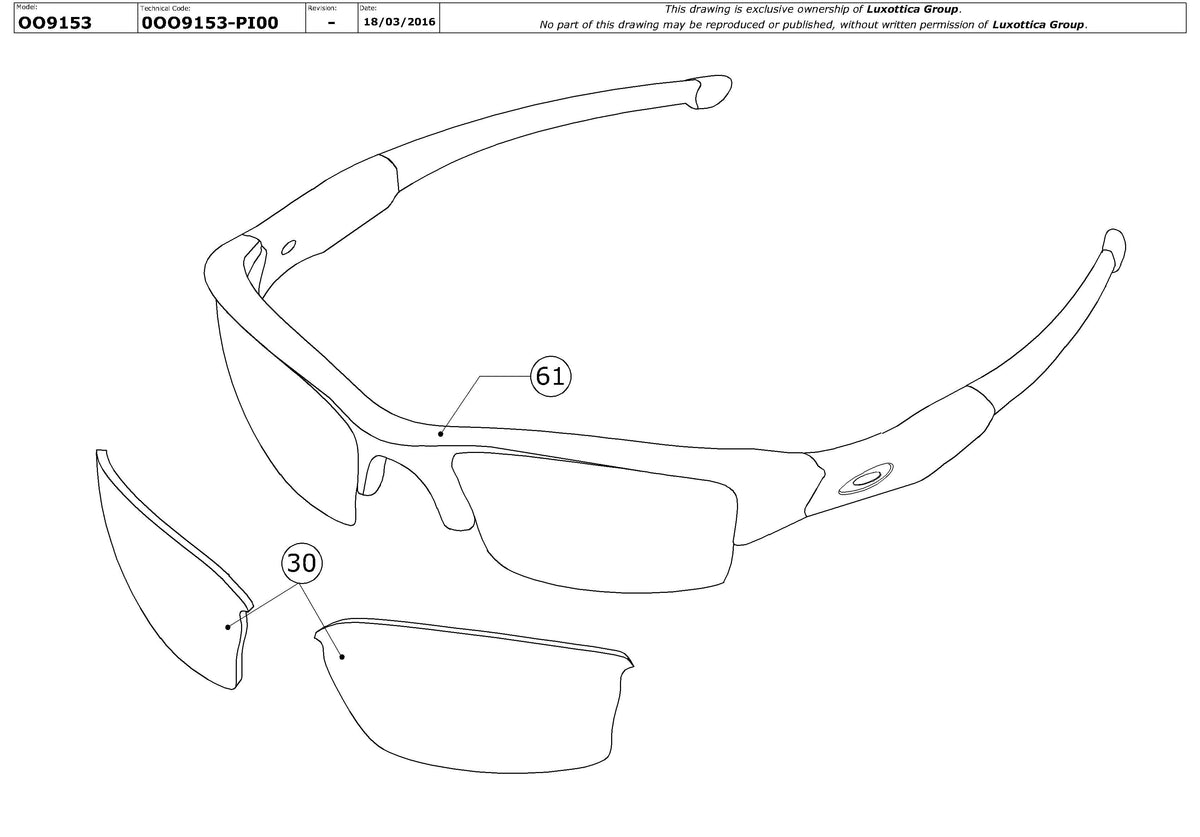 Enlarged technical drawing of the Oakley Half Jacket 2.0 (A) OO9153 Replacement Parts
