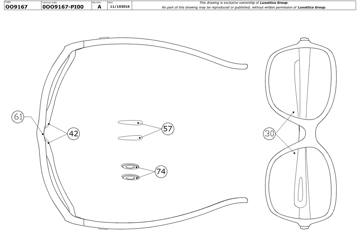 Enlarged technical drawing of the Oakley Overtime OO9167 Replacement Parts