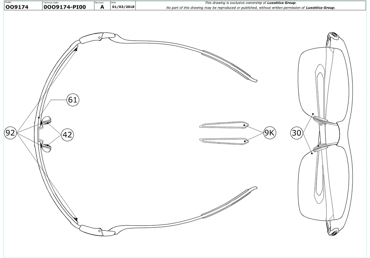 Enlarged technical drawing of the Oakley Carbon Blade OO9174 Replacement Parts