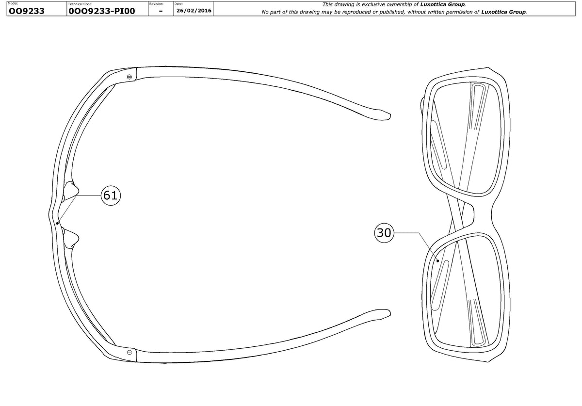 Enlarged technical drawing of the Oakley Dispute OO9233 Replacement Parts